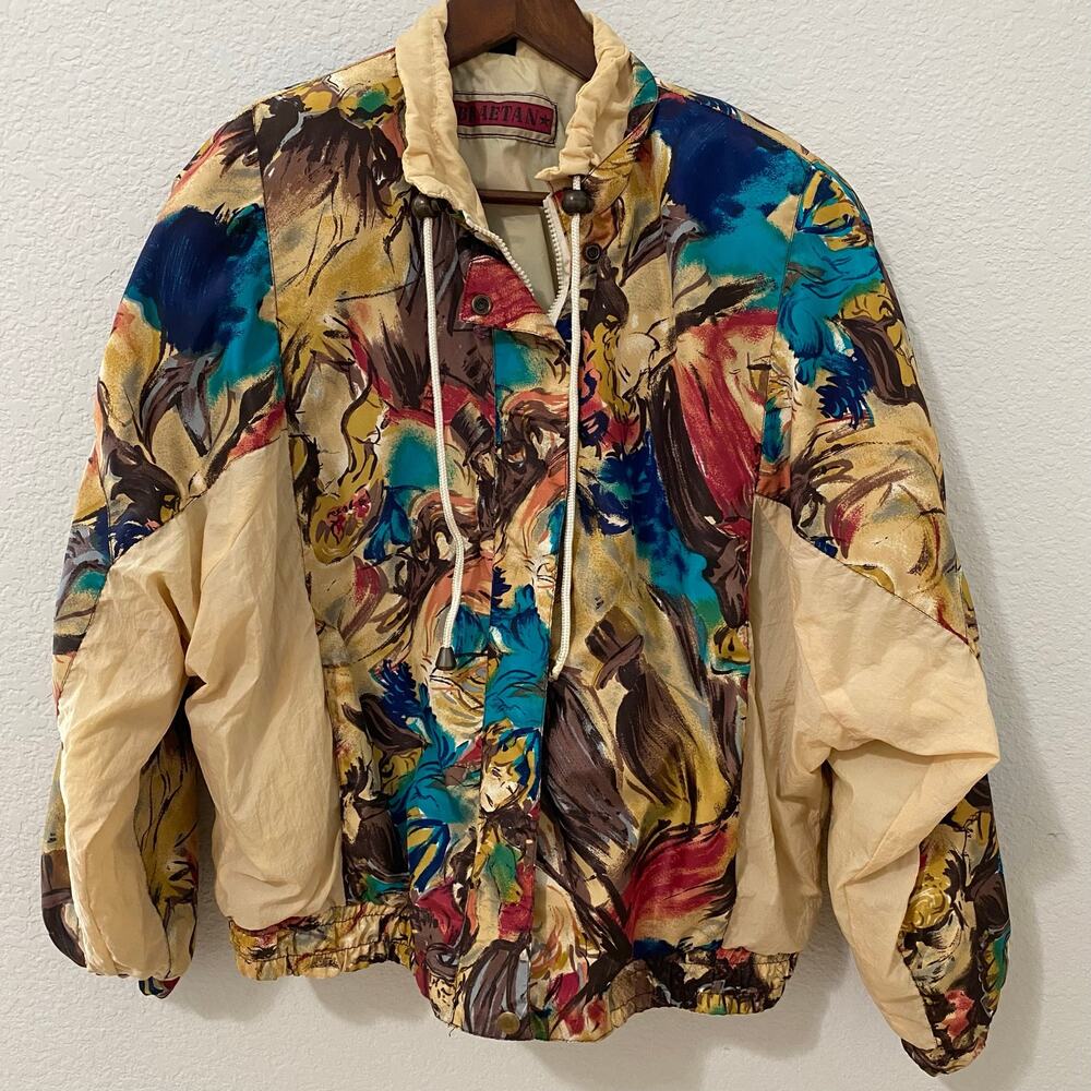 Vintage 80s Braetan Abstract Print Windbreaker Jacket Nylon Unisex M Oversized